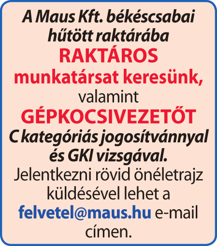 06-30/9834-103 Békéscsabai munkahelyre szakácsot, konyha kisegítõt felveszünk. 06-30/9834-103 Békéscsabai pizzériába pizza futárt felveszünk. csabaipizza@gmail.