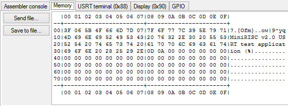 Lab8: A MiniRISC IDE Memory ablak A 128 x 8 bites adatmemória tartalmát jeleníti meg Az egyes adatbájtokra kattintva azok