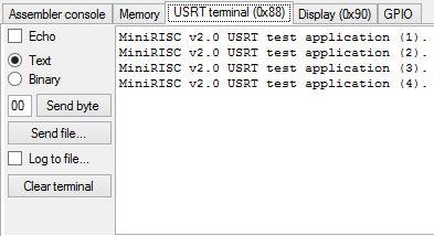 Lab8: A MiniRISC IDE USRT terminal ablak Soros kommunikációs lehetőséget biztosít A leütött karakterek elküldésre