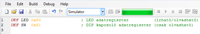 Lab8_1 feladat: Bevezető feladatok A LD és SW perifériák kiválasztásával a szükséges regiszter deklarációk megjelennek a szerkesztőablakban.