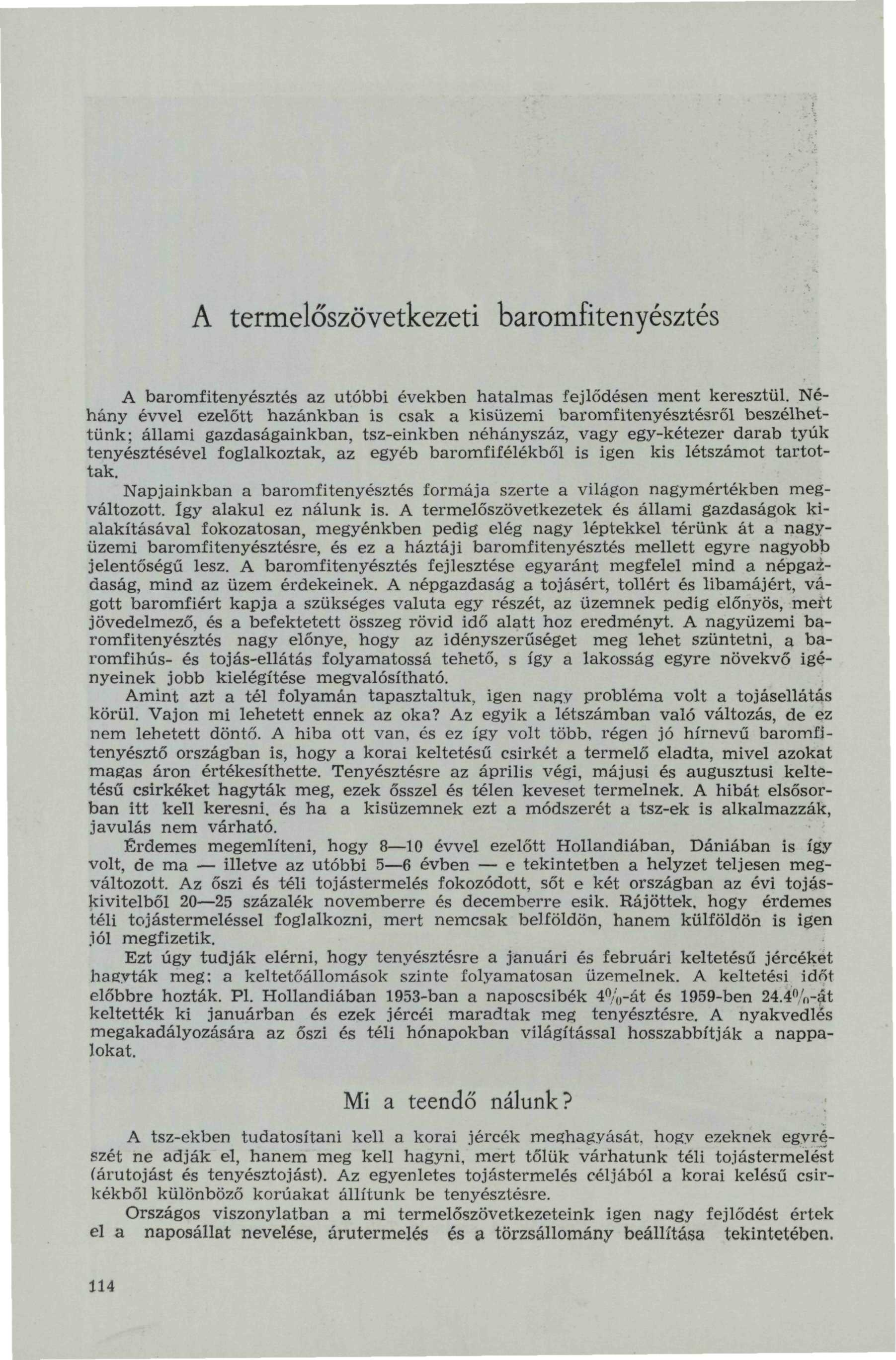 A termelőszövetkezeti baromfitenyésztés A baromfitenyésztés az utóbbi években hatalmas fejlődésen ment keresztül.