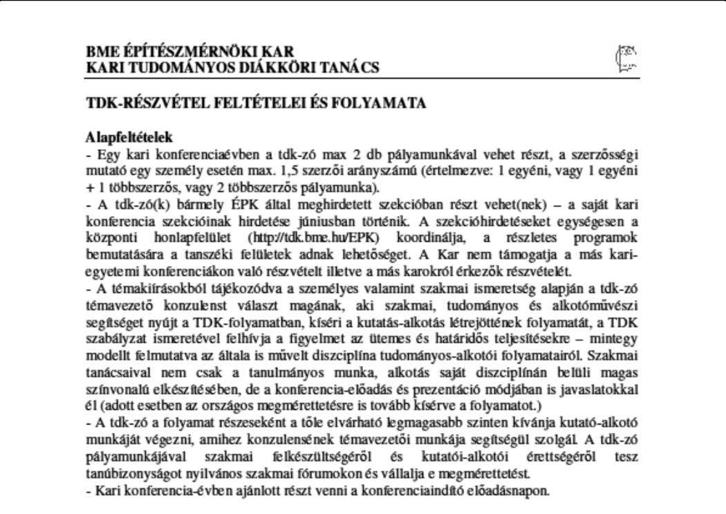 RÉSZVÉTEL FOLYAMATA egy évben max 2 db pályamunka online (regisztráció és) jelentkezés: www.tdk.bme.hu 2016. szeptember 26.