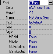bstoolwindow: olyan mint a bssingle, de kisebb címsora van. Caption Magyarul: képszöveg, felirat. Itt az ablak címsorában szereplı szöveg, az ablak neve.