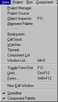 A View menü Project Manager: A Project Manager ablak megjelenítésére való. Project Source: A kódszerkesztı ablakot hozza be, ahol a projekt forráskódú szövegét nézhetjük meg.