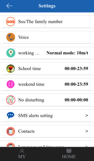 (3)Beállítások (Settings): az óra paramétereinek beállítása (1) SOS telefonszámok beállítása: 3 SOS telefonszám állítható be, melyek az SOS gomb 3 másodpercig történő megnyomása után kerülnek hívásra.