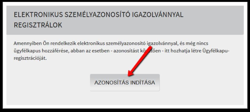 3.2. Elektronikusan Amennyiben Ön rendelkezik elektronikus személyazonosító igazolvánnyal, abban az esetben online módon is regisztrálhat az Ügyfélkapuhoz.