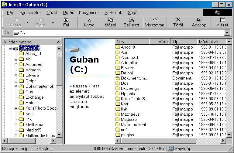 Az Intézı tehát, egy fájlkezelı eszköze a Windows 98-nak.