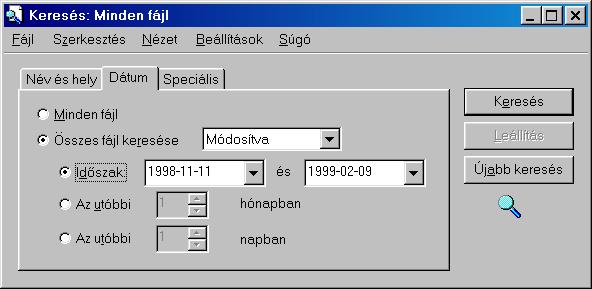 : www.pszfsalgo.hu, : radigyorgy@gmail.com, : 30/644-5111 Windows 98 A [Keresés] gomb benyomására elindul a keresés. A keresés a [Leállítás] gombbal leállítható menetközben.