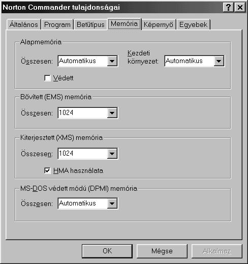 A Memória fülön a különbözı memóriák beállításait végezhetjük el a program számára.