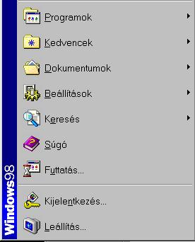 Windows 98 : www.pszfsalgo.hu, : radigyorgy@gmail.com, : 30/644-5111 A menü A Start menü alkalmazások rendszerezett tárolására és könnyő indítására szolgáló eszköz.