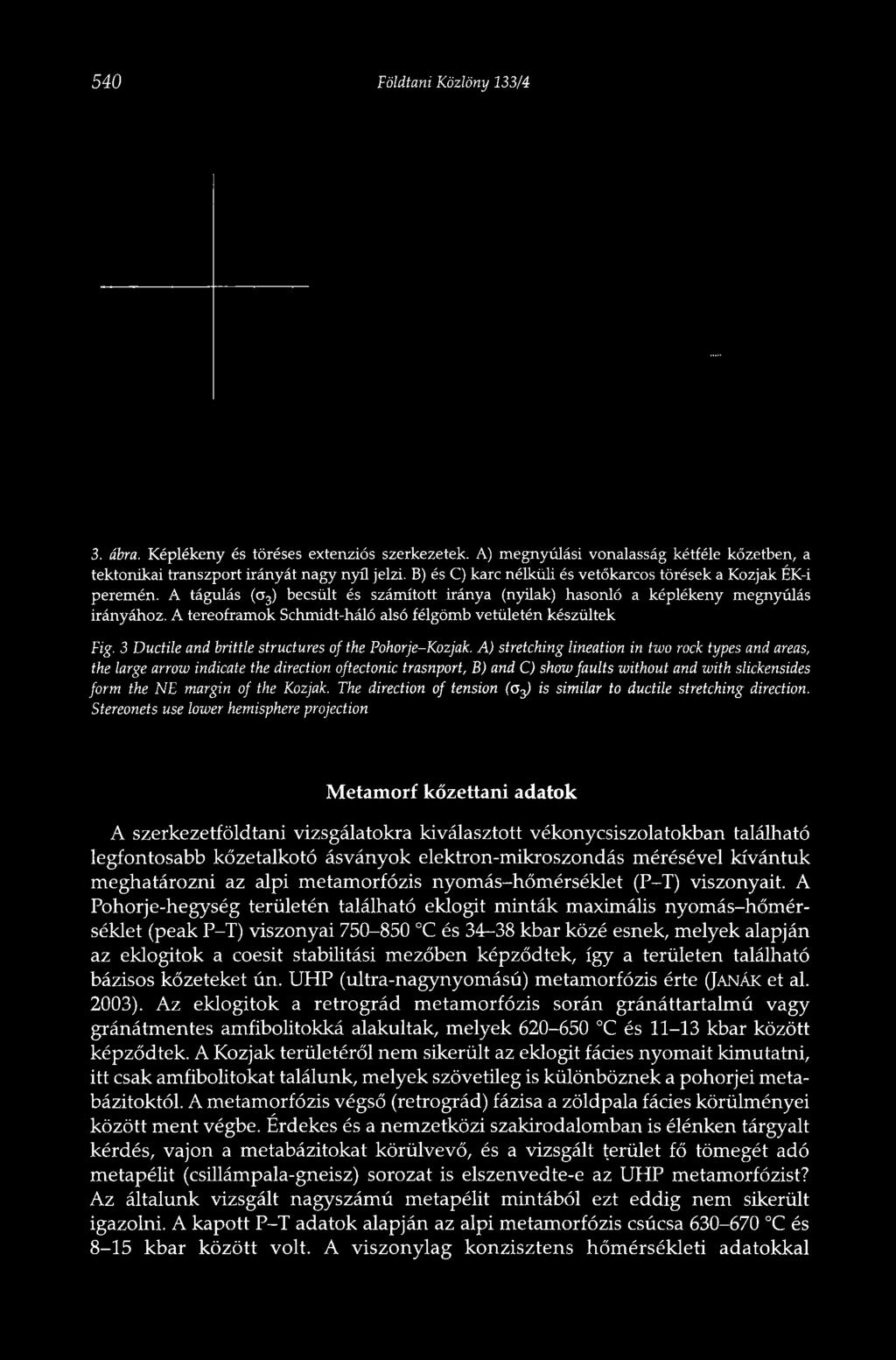 A tereoframok Schmidt-háló alsó félgömb vetületén készültek Fig. 3 Ductile and brittle structures of the Pohorje-Kozjak.