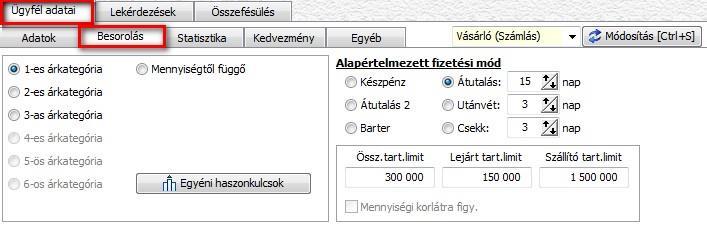 Nyissa le a fület. Adja meg, hgy a vevő milyen árfeltételek szerint vásárlhat. 1-es árkategória: minden termék az 1-es árn kerül eladásra.