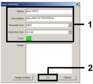 ábra: Hozza létre az HSV-2 specifikus detektort (Detector Manager). 6. ábra: Hozza létre a belső kontroll specifikus detektort (Detector Manager).