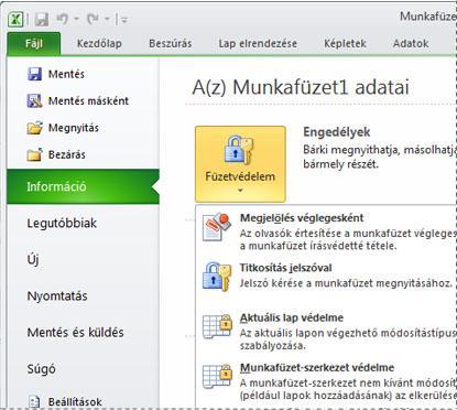 Microsoft Office Backstage nézet A Fájl fülre kattintva megnyithatja a Backstage nézetet, amelyben számos egyéb lehetőség között új fájlokat hozhat létre, meglévő fájlokat nyithat meg, ezeket