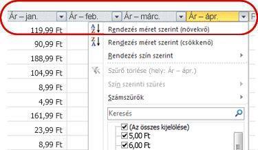 Továbbfejlesztett szűrési lehetőségek A cikk korábbi részében bemutatott szeletelők mellett az Excel 2010 más olyan új funkciókat is tartalmaz, amely megkönnyíti az adatok rendezését és szűrését.