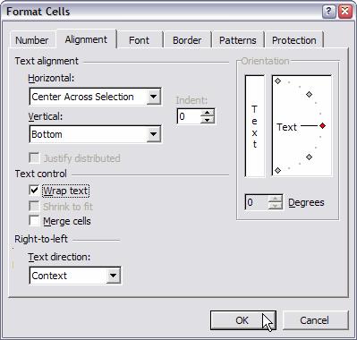 Formátum A cella formázása (Format Cells panel): Alignment: vízszintes/függőleges igazítás, elforgatás beállítása, illetve cellán belüli sortörés (sordobás: Alt + Enter), betűméretcsökkentés, és