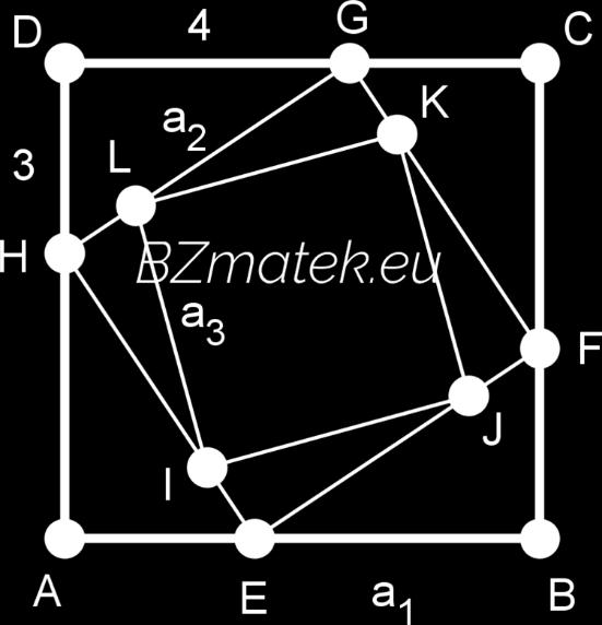 31. A 7 egység oldalhosszúságú négyzet oldalait osszuk fel az egyik csúcspontjától kezdve 3: 4 aránybban. A kapott osztópontok ismét négyzetet határoznak meg.