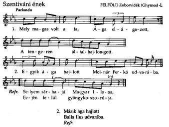 10. ábra. Zoborvidéki szentiváni szokásdallam 13 A pogány tartalmú szokásdalok díszítetlenek vagy kevéssé díszítettek. A lakodalmas- és aratódalokban viszont fontos szerepe van az ékítésnek.
