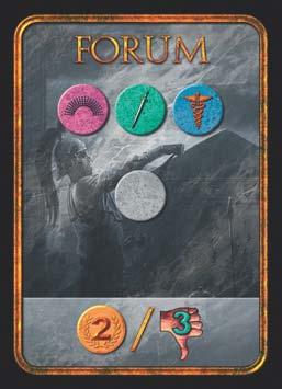 Forum Romanum: Akinek a legtöbb szavazata van, az minden típusú Köztársaság korongból 1 darabot kap.