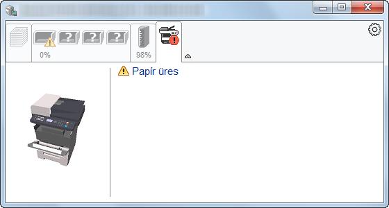 Nyomtatás számítógépről > A nyomtató állapotának figyelemmel kísérése (Status Monitor) Figyelmeztetés fül Ha hiba történik, egy értesítés jelenik meg egy 3D képpel és egy üzenettel.