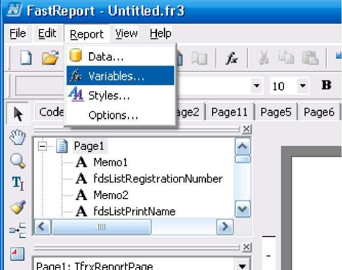 5.2. Változók megjelenítése a FastReport sablonban Variables(Változók) kiválasztása A
