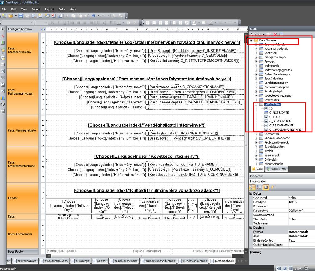 Azért hogy az adathalmaz változókat is tartalmazzon, jobb oldalt fent a Data Sources felirat előtt található + jelre kell kattintani. Ekkor megjelenik az összes adathalmaz/blokk.