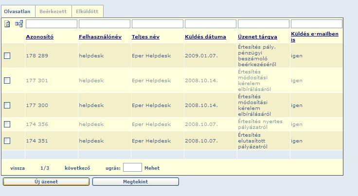 3.9 Üzenetek Az üzenetek funkció egy egyszerű levélküldő rendszernek felel meg, amely az egyszerűbb, lényegesebb funkciókat ismeri, mint a levelek fogadása, olvasása, továbbküldése és rendszerezése.