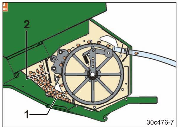 Felépítés és működés 5.6.3 Vetőmagtolózár A vetőmag a vetőmagtartályból közvetlenül a magadagoló dob előtti szállítócsatornába (55 ábra/1) folyik.