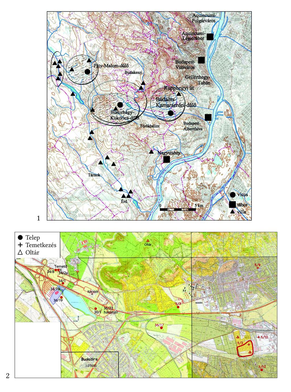 Fig. 2.. Aquincum DNy-i körzetében található vicusok, villák és táborok.