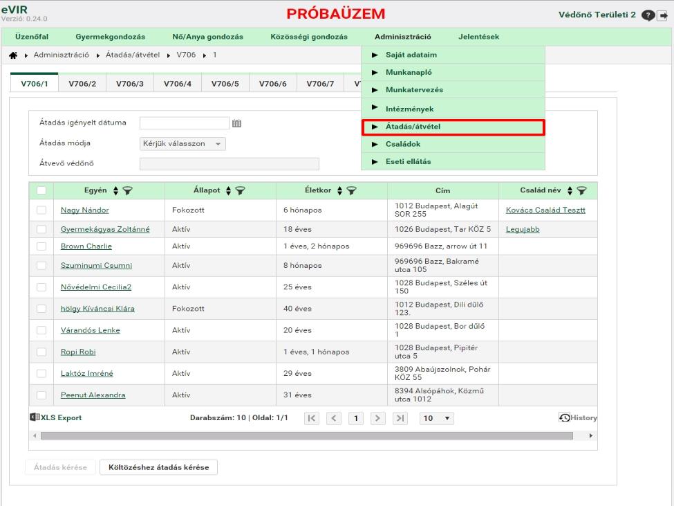 12.5 ÁTADÁS/ÁTVÉTEL Ebben a funkcióban lehetséges a helyettesítések és a költözés miatti átadások kezelése.