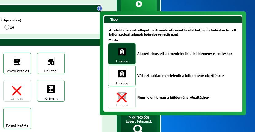 kurzort megjelenik a Tipp ablak, amiben az adott képernyő kitöltéséhez kap a felhasználó