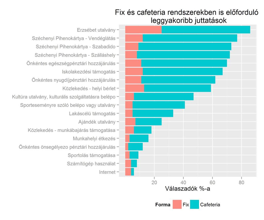 A fix juttatások között és cafeteriában egyaránt előforduló juttatáselemeket összesítve is áttekintettük.