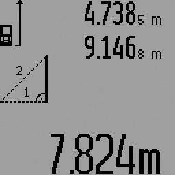 36 Magyar a) Egyszerű Pitagorasz-mérés (lásd a H ábrát) Nyomja meg annyiszor egymás után a 3 funkció átkapcsoló gombot, amíg a kijelzőn megjelenik az egyszerű Pitagorasz-mérés jele.