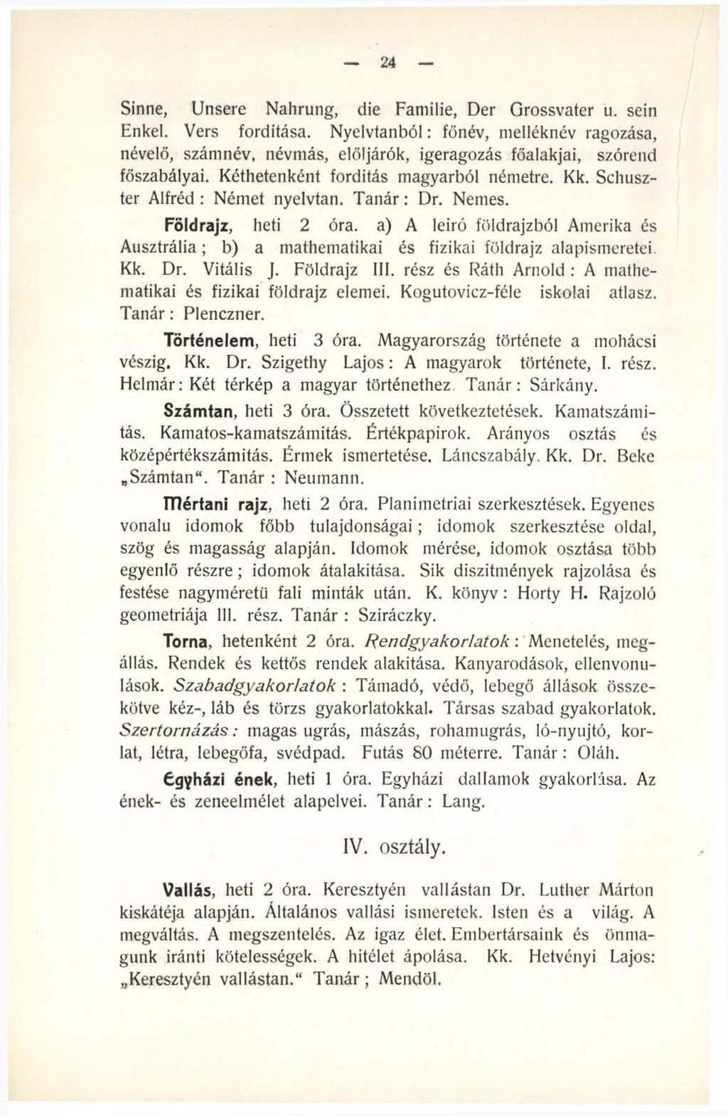 24 Sinne, Unsere Nahrung, die Familie, Der Grossvater u. sein Enkel. Vers fordítása.