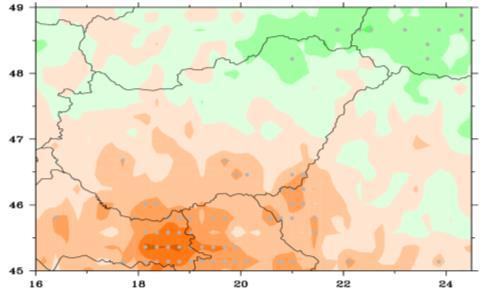 A hőmérséklettel kapcsolatos szélsőségek egyértelműen és szignifikánsan a melegedés irányába mozdulnak el: a fagyos napok száma csökkenni, a nyári napok és a hőhullámos napok előfordulása növekedni