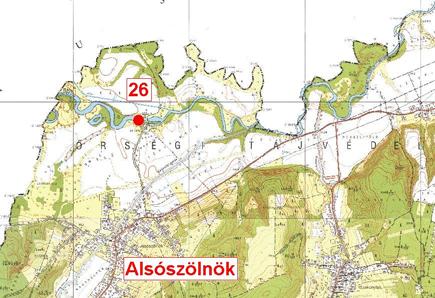 Messstelle 26: Kraftwerk bei Alsószölnök, Oberwasser Raab an der Brücke oberhalb des Kraftwerkes bei Alsószölnök.