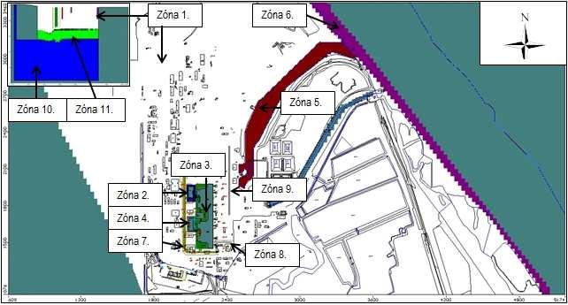 6.8.4 A 3D TRANSZPORT MODELL FUTTATÁSA A TRÍCIUM-TERJEDÉS MEGHATÁROZÁSÁRA 6.8.4.1 Tömegáramok jellemzése A telephely területén zónákat alakítottunk, melyek alapján a zónába beáramló és onnan kiáramló víztérfogat alapján lehetőség adódik a tömegáramok meghatározására.