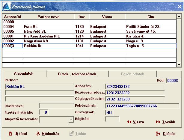 Partnerek E menüpontban felvitt partnerek adatait tudja majd hozzárendelni az egyes pénztárbizonylatokhoz.