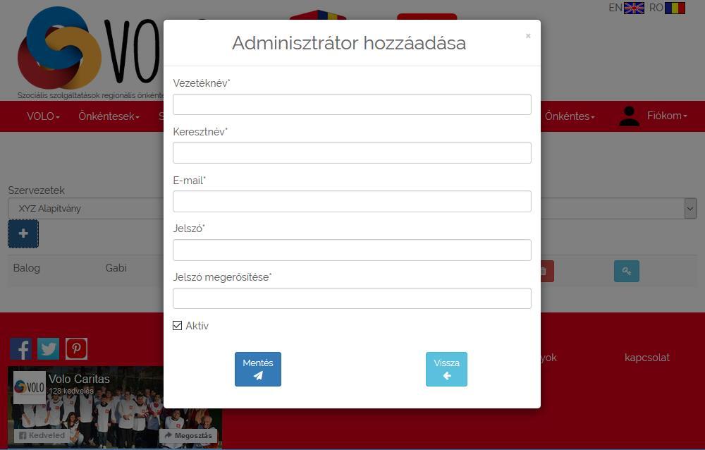 A kék, + feliratú gombbal lehet egy új adminisztrátort beírni.