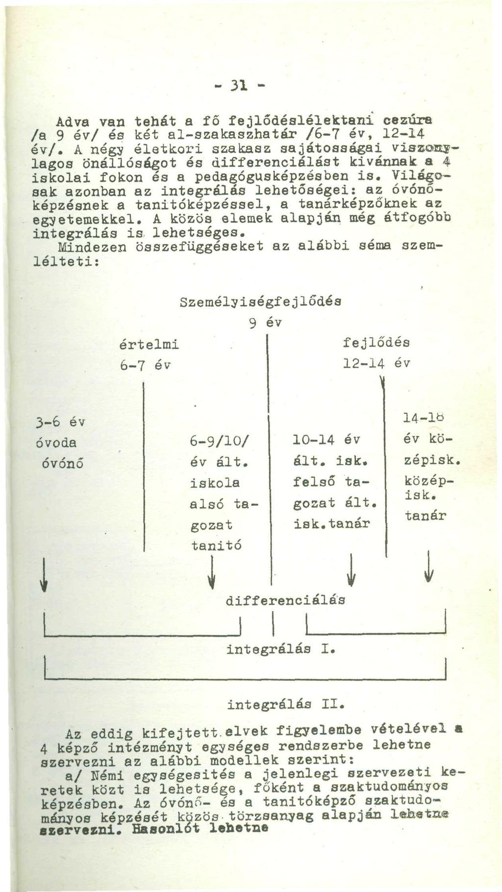 - 31 - Adva van tehát a fő fejlődéslélektani cezúra /a 9 év/ és két al-szakaszhatár /6-7 év, 12-14 év/.