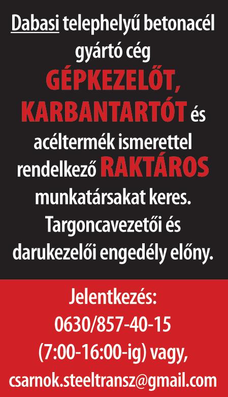 csabaipizza@gmail.com, 06-70/551-8797 Békéscsabára parkgondozói munkakörbe keresünk férfi és nõi munkaerõt. Elõny B kategóriás jogosítvány, fûkasza ismeret.