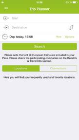 Az alkalmazás révén használhatja a Trip Planner utazástervező funkciót, mellyel előre megtervezheti utazását, a vonatállomáson vagy akár a vonaton!