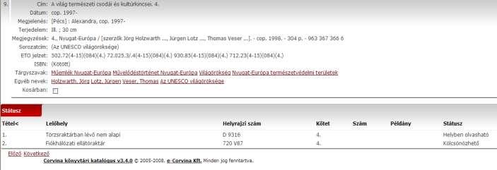 katalógus találat Látható, hogy az online találat ugyanazokat