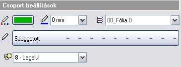 11. 2D elemek 1217 A csoport színe itt fekete, vonaltípusa Vonal. Ezért a kör színe fekete lesz, a szakaszok színe marad a piros.