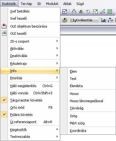 12. Információk lekérdezése, listák 1265 12. Információk lekérdezése, listák 12.1. Lekérdezések 12.1.1. Elem info Az ARCHLine.