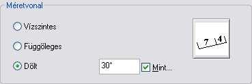 méretezés esetében írja be a méretvonal szögét, vagy válassza