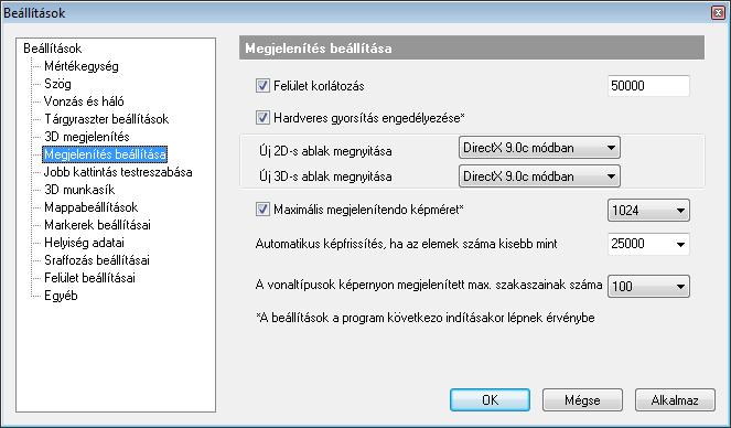 13 Fotórealisztikus megjelenítés és DirectX 1307 Felületkorlátozás Az itt beállított felületkorlátozás csak az OpenGL vagy DirectX ablakban történő mozgatásra vonatkozik.