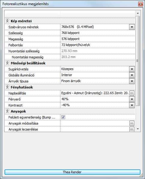 1310 13.3 Thea render támogatás A Thea Render gombot megnyomva az ARCHLine.XP exportálja az aktuális 3D modellt a benne található anyagokkal és fényekkel együtt.