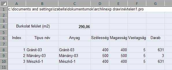 Válassza a Modulok menü - Burkolat lista parancsot, kapcsolja be a Falak, Födémek, Minden elem, és az Eredmény megtekintése opciókat. OK.