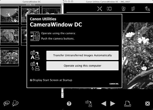 28 Képek áttöltése számítógépre Első lépések Macintosh A fényképezőgép és a számítógép közötti kapcsolat létrehozása után a CameraWindow párbeszédpanel jelenik meg.